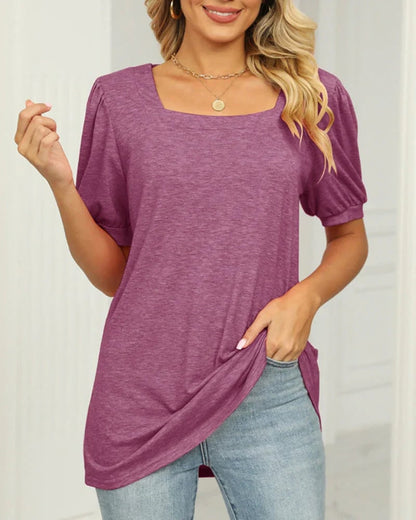 Square Neck T-shirt with Puff Sleeves