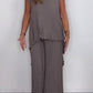 👗Laney Pleated Short Sleeve Irregular Midi Top and Elastic Waist Wide Leg Pants Set✨