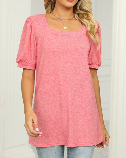 Square Neck T-shirt with Puff Sleeves