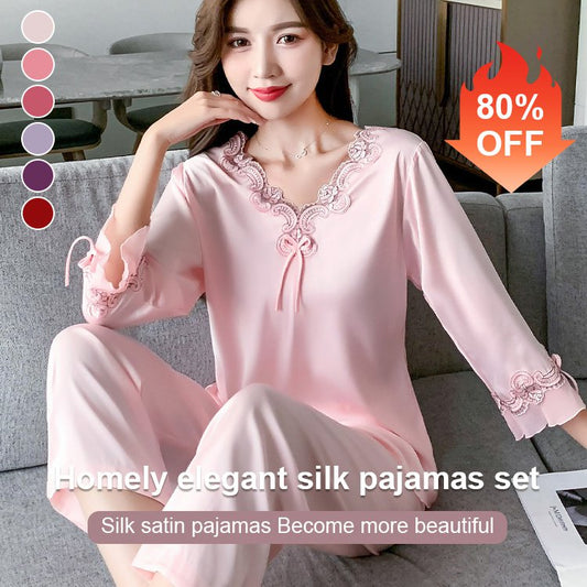 Pyjamas-set i bekvämt siden i koreansk stil