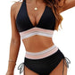 💃High Waisted Tummy Control Color Block Bikini Sets