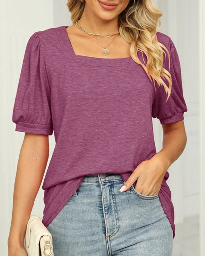 Square Neck T-shirt with Puff Sleeves