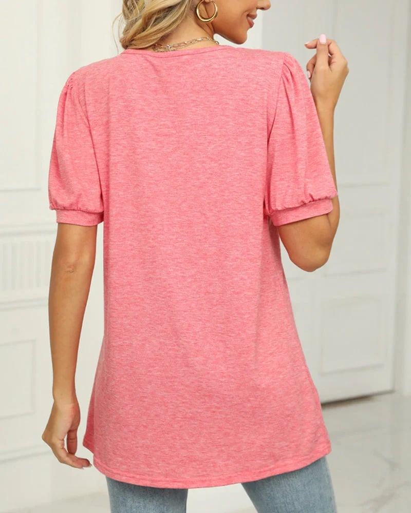 Square Neck T-shirt with Puff Sleeves