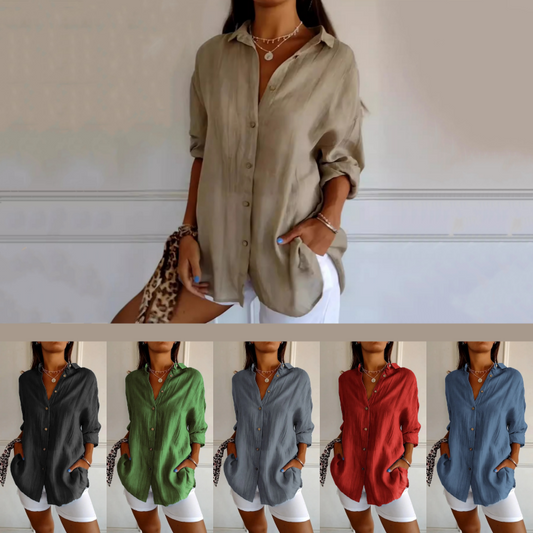 Klassisk veckad texturerad enkelbröst lapelskjorta för kvinnor