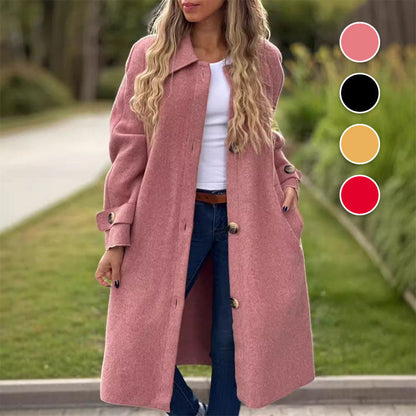 Women's Button-Down Long Solid Color Coat