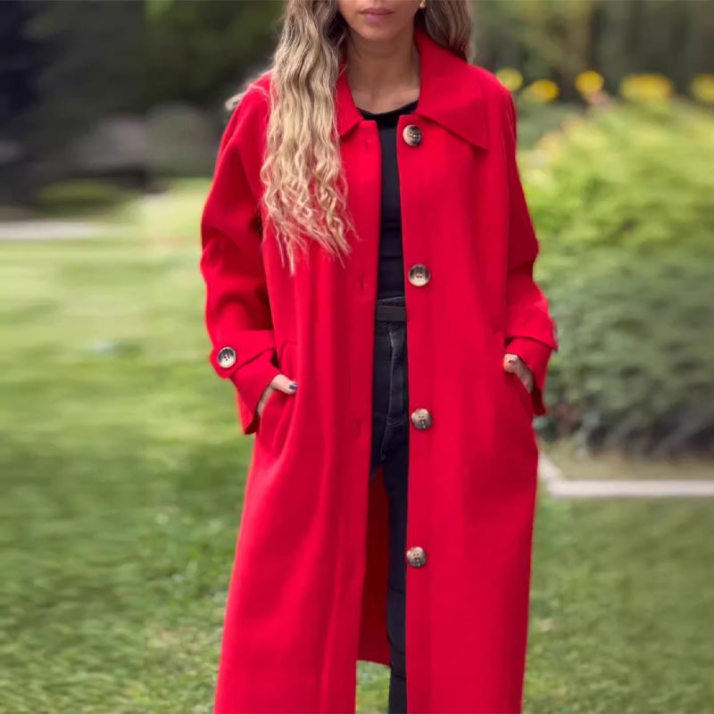 Women's Button-Down Long Solid Color Coat