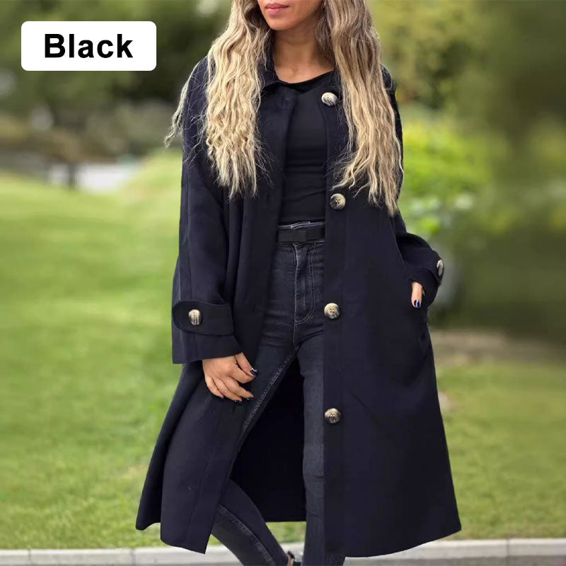 Women's Button-Down Long Solid Color Coat