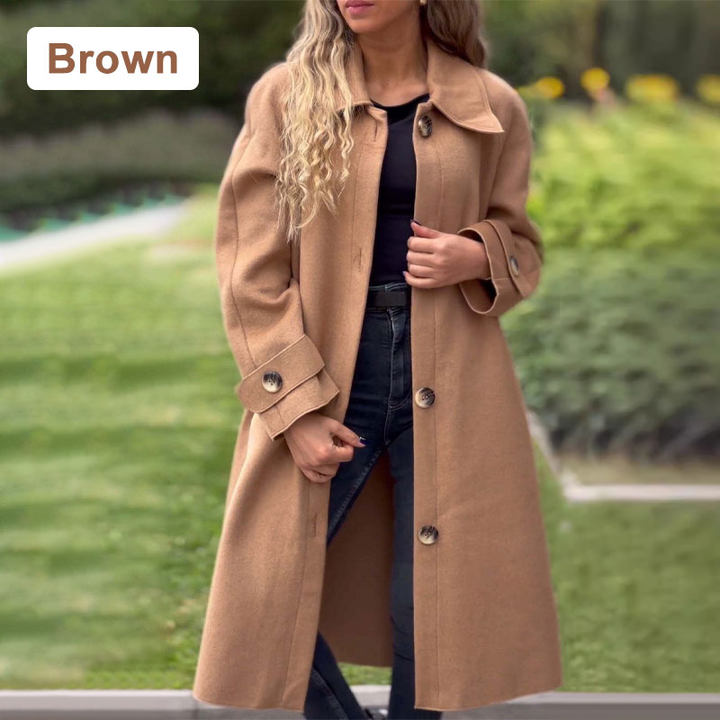 Women's Button-Down Long Solid Color Coat