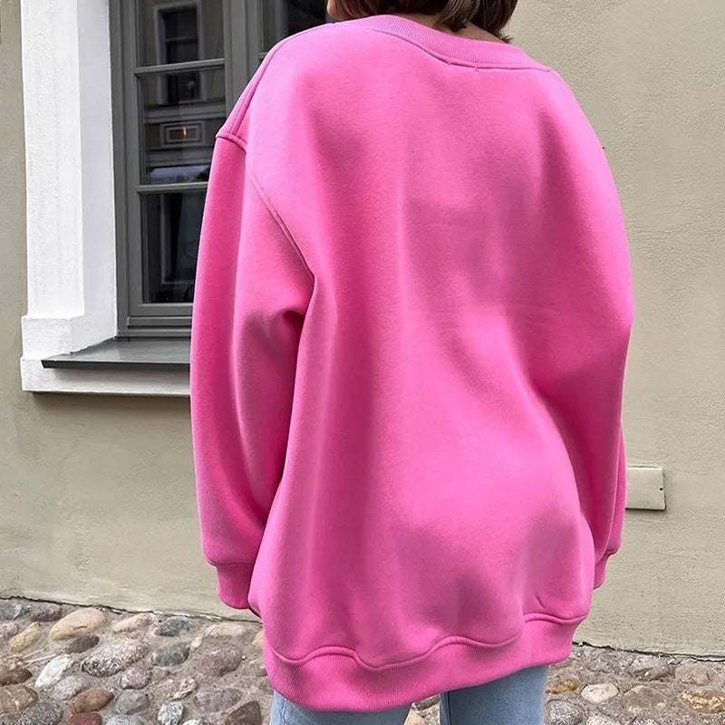 Överdimensionerad enfärgad sweatshirt med rund hals