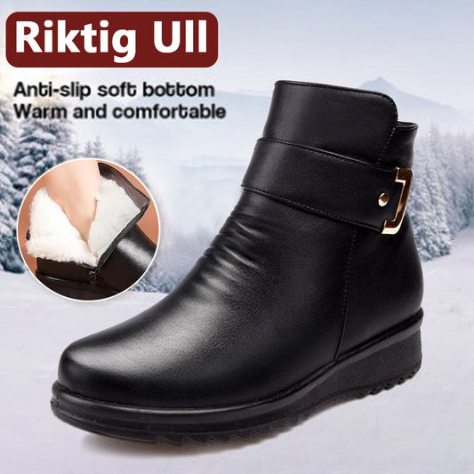 Genuine Leather Metal Buckle Velvet Boots