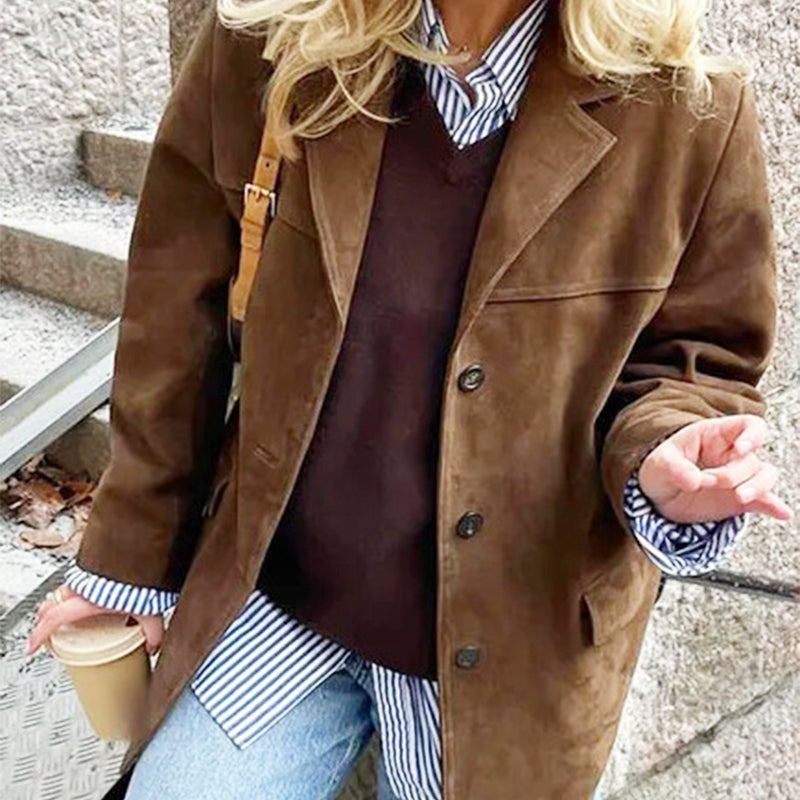 Vintage oversized blazer i mockaimitation för kvinnor