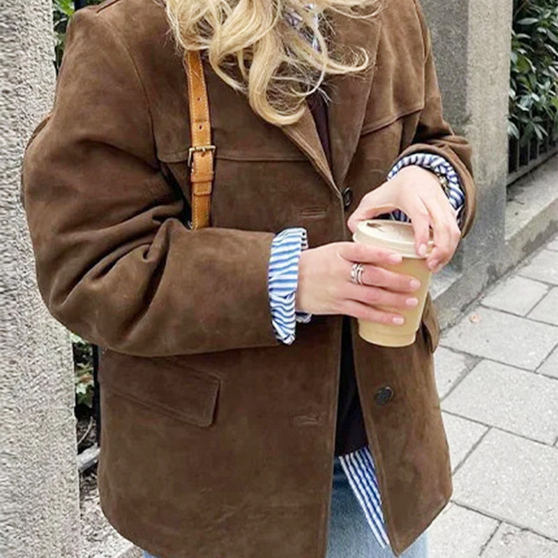 Vintage oversized blazer i mockaimitation för kvinnor