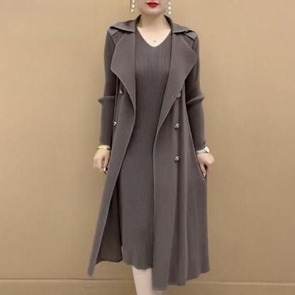 Moderna plisserad kostymkrage Fake tvådelad Trench Coat