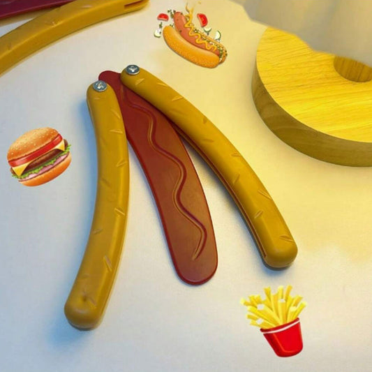 Sikre trænings butterfly kniv med kreativt hotdog-design