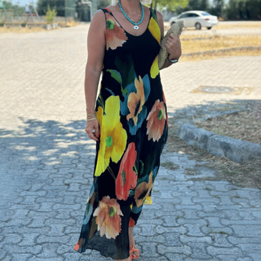 🌟Tot 50 % korting!🌟Elegante Zachte Mouwloze Bloemige Flowy Jurk
