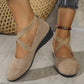🔥Hot Sale🔥Elegant Solid Color Elastic Strap Low Wedge Shoes