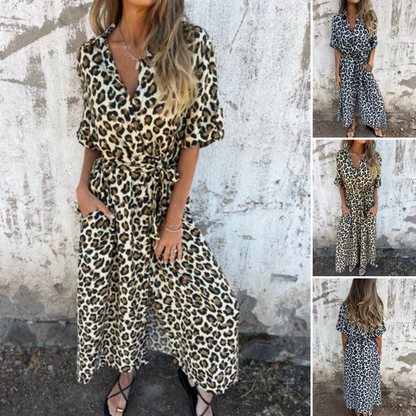 ✨2025 Nieuwe Hot Sale--49% Korting☀️Maxi-jurk met V-hals en luipaardprint