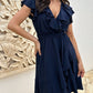 💖Women's Elegant Waist Tie V-Neck Ruffle Dress