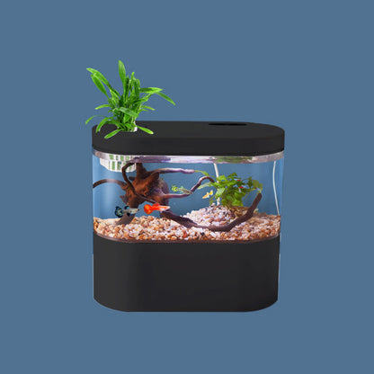 Mini akvarium för guldfisk-skrivbordsakvarium startpaket med LED-ljus och filter för guldfisk lämplig för hem/kontor